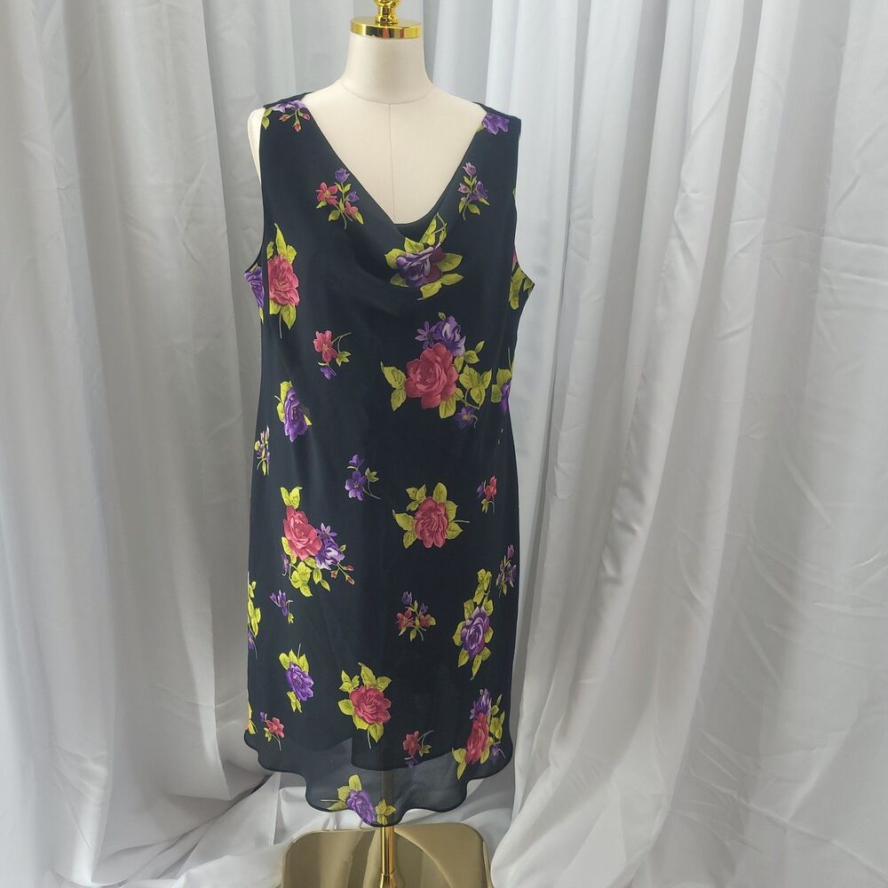 Vintage Ronni Nicole II by Ouida Floral Cowl Neck Midi Shift Dress Plus Size 20